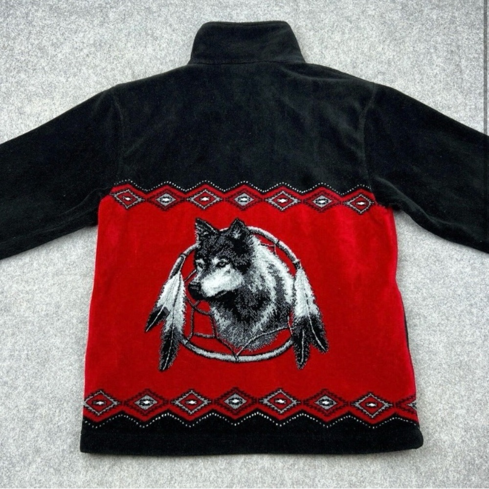 VGT Northern Lifestyles Jacket Mens Medium Red Black Fleece Full Zip Wolf